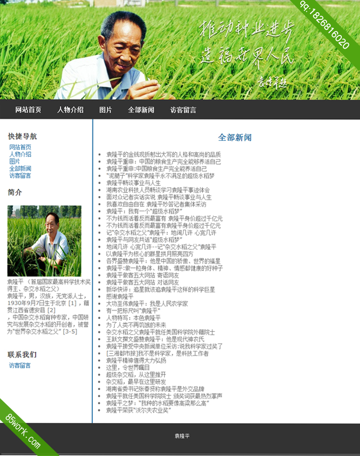 学生网页设计作业袁隆平html5网页设计作业成品子页全部新闻