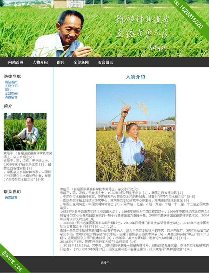 学生网页设计作业袁隆平html5网页设计作业成品子页人物介绍