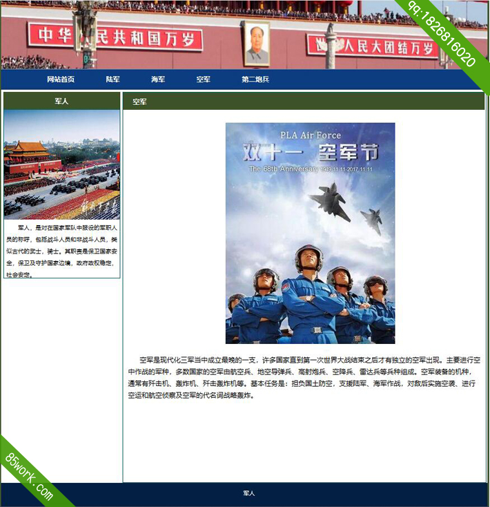 学生网页设计作业军人网页设计作业成品子页空军